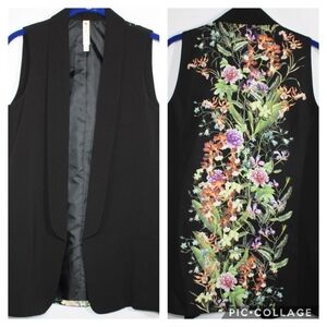 Mural Black Multicolor Floral Tuxedo Vest XS